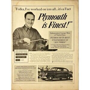 Plymouth "Best Engineered of 'All Three'" Vintage Print Ad 1940-41